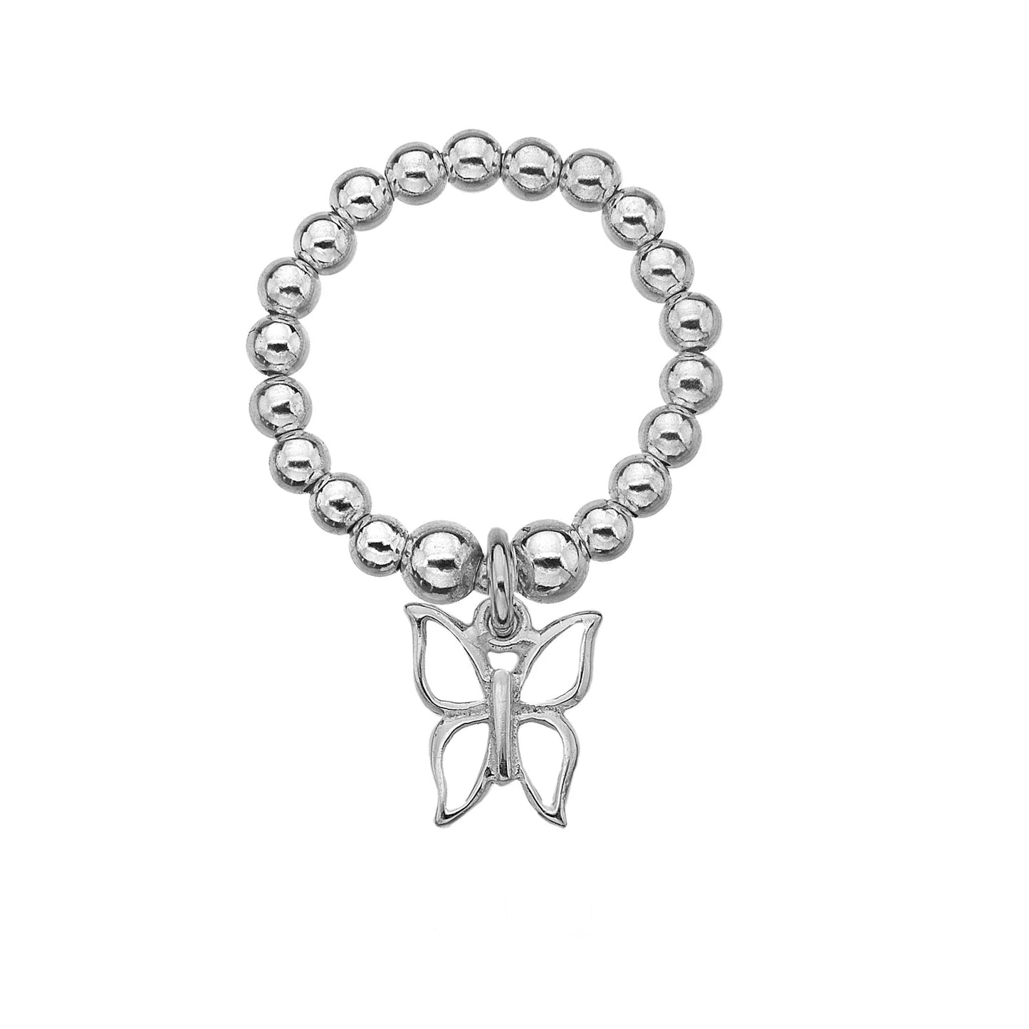 Dollie Butterfly Silver Beaded Ring