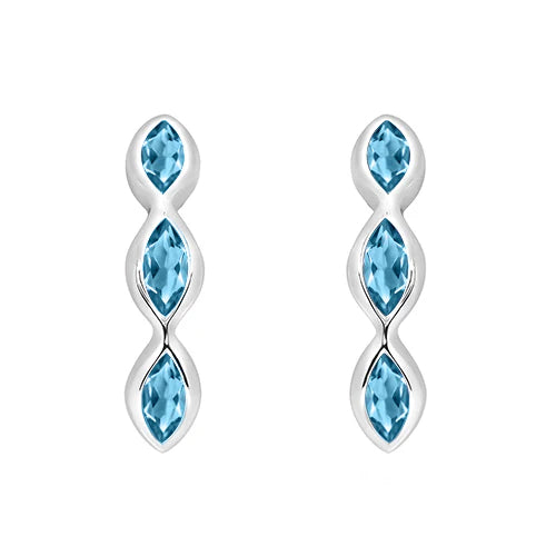 Unique&Co Silver and Blue Topaz Trio Stud Earrings