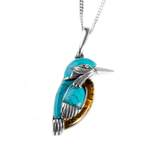 Henryka Turquoise and Amber Kingfisher Necklace in Silver