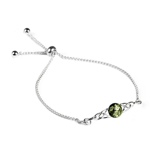 Henryka Green Amber Celtic Style Silver Bracelet