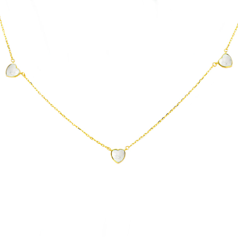 Mother of Pearl Hearts Necklace in 9ct Gold