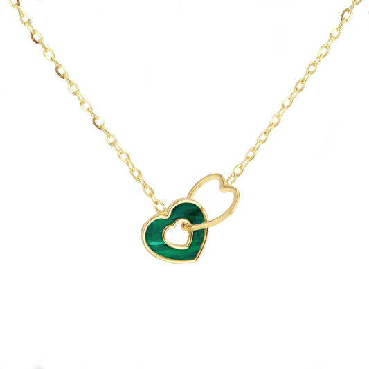 Interlinked Malachite Heart Necklace in 9ct Gold