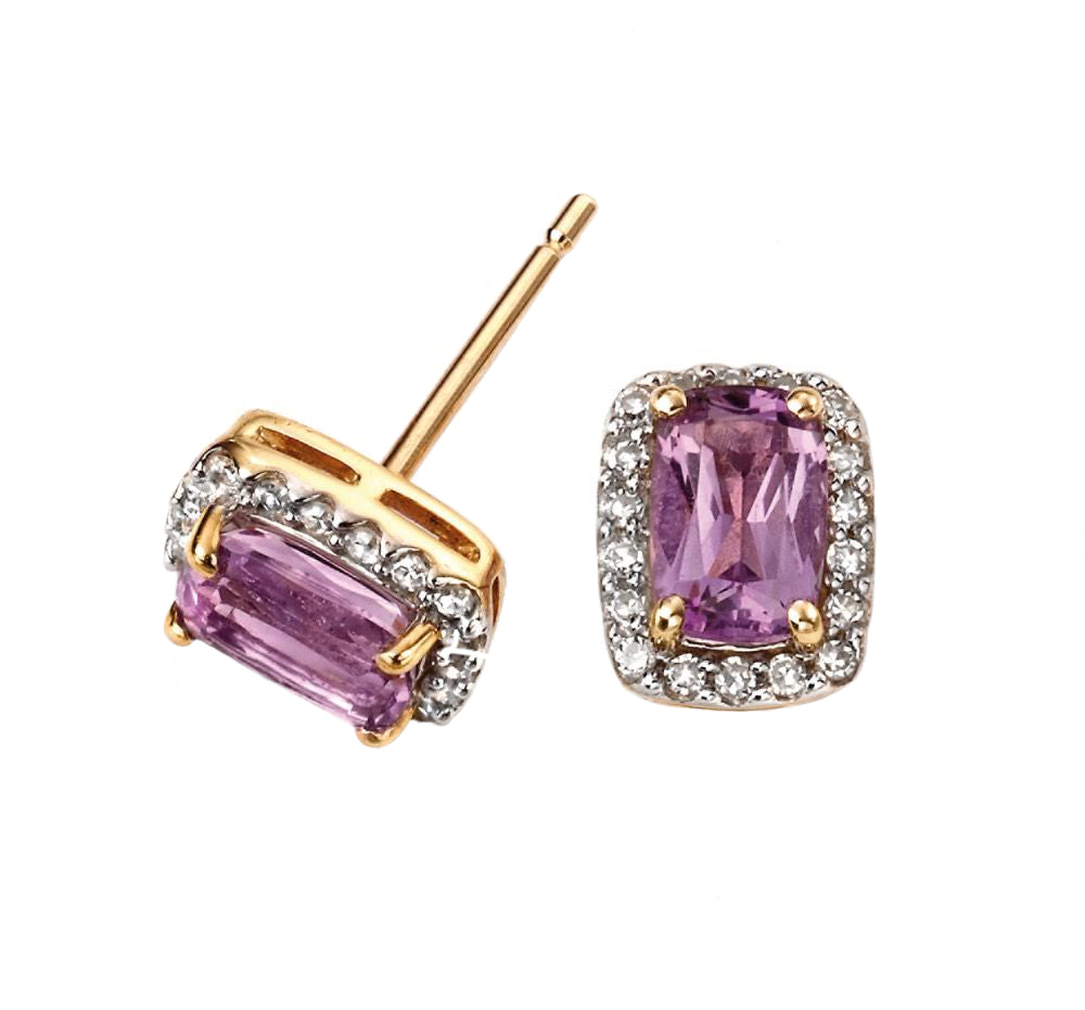 Cushion Cut Amethyst and Diamond Matching Set in 9ct Gold