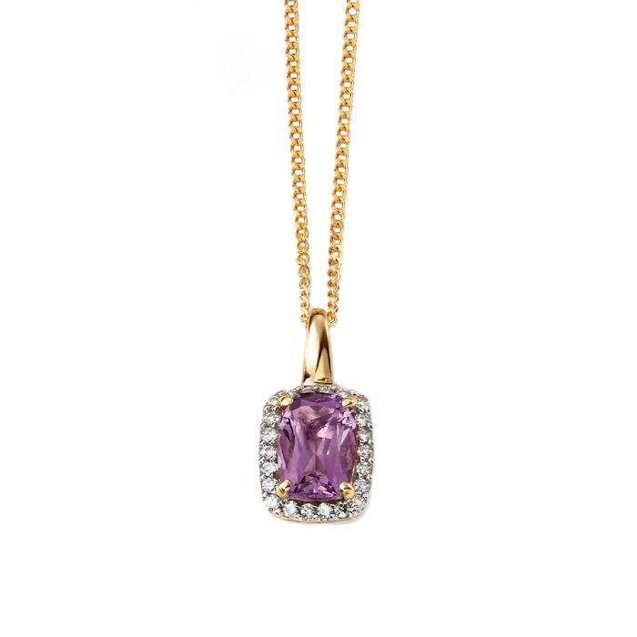 Cushion Cut Amethyst and Diamond Matching Set in 9ct Gold