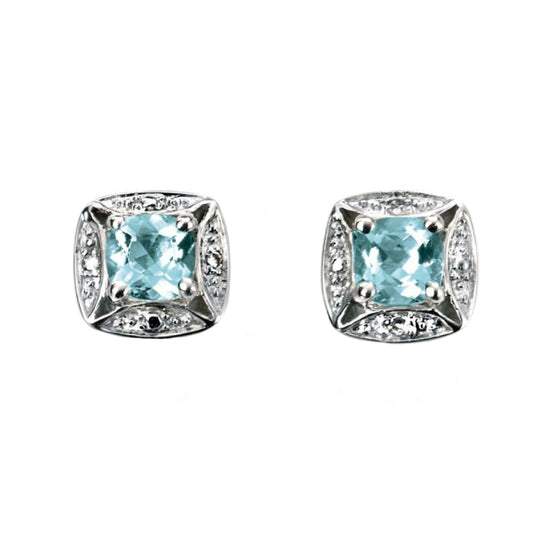 Aquamarine and Diamond Stud Earrings in 9ct White Gold