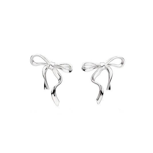 Kit Heath Serenity Ribbon Bow Stud Earrings in Silver