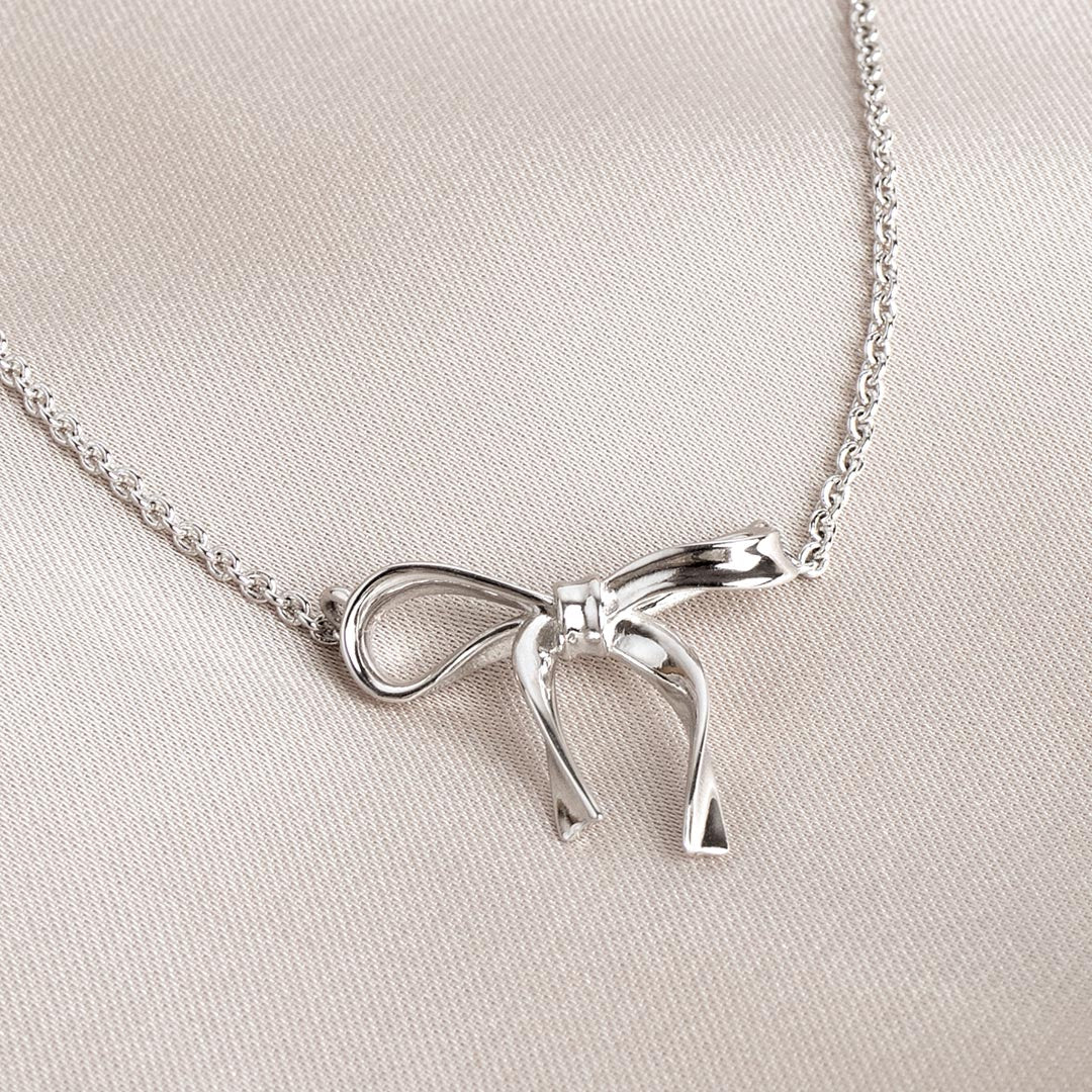 Kit Heath Serenity Ribbon Bow Necklace in Silver